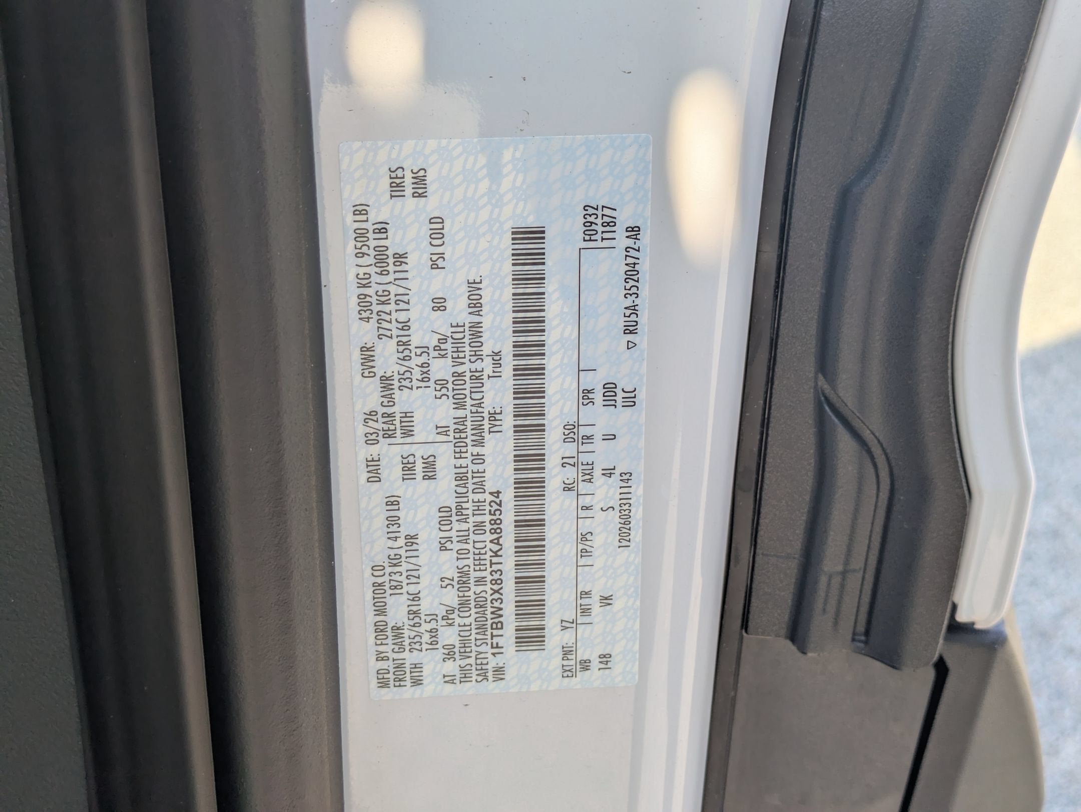 2026 Ford Transit Cargo Van T-350 148" EL Hi Rf 9500 GVWR RWD